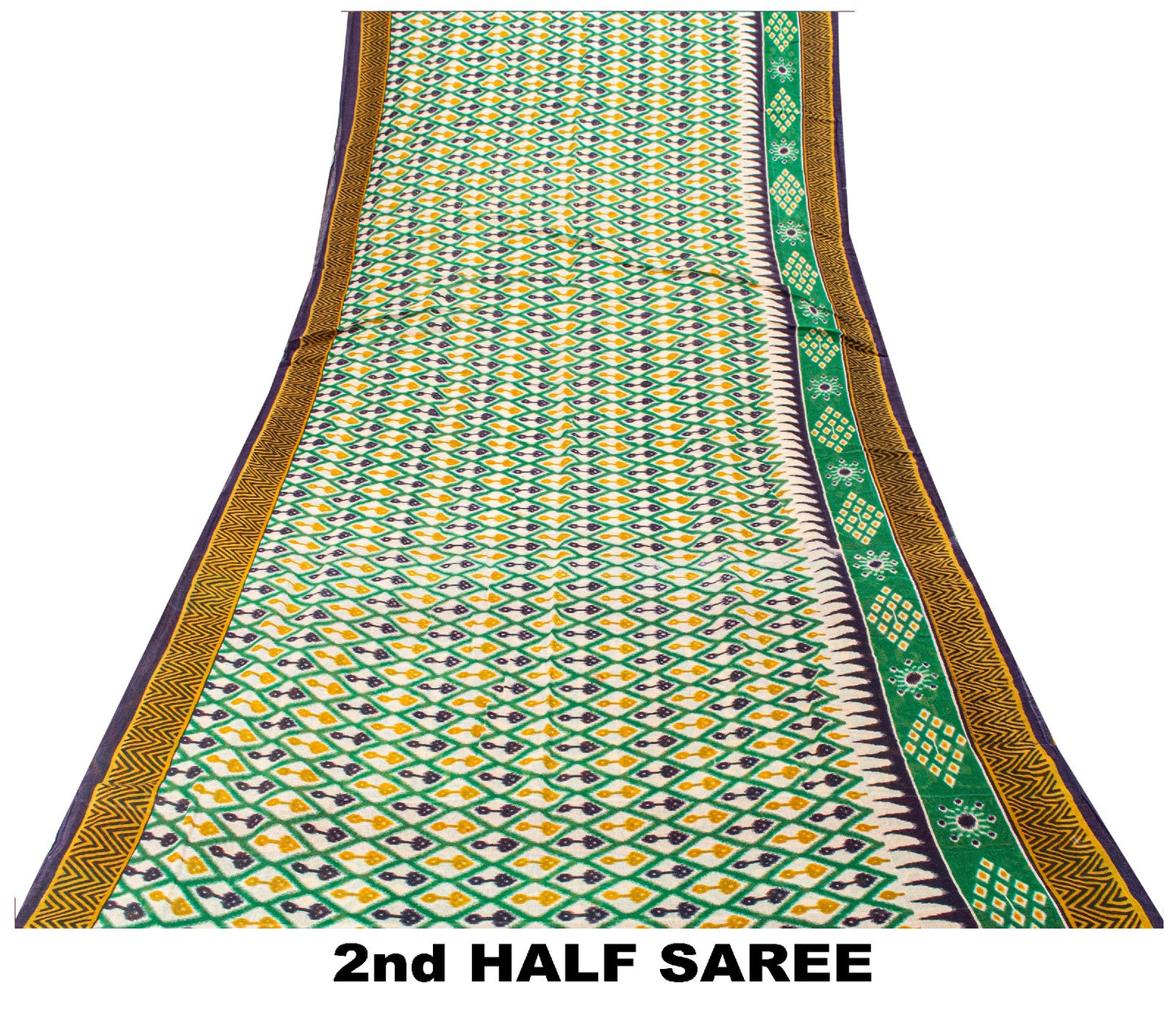 Sanskriti Vintage Green Pure Cotton Saree Patola Ikat Printed Gujrat Sari 5+YD