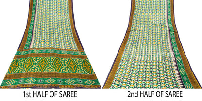Sanskriti Vintage Green Pure Cotton Saree Patola Ikat Printed Gujrat Sari 5+YD