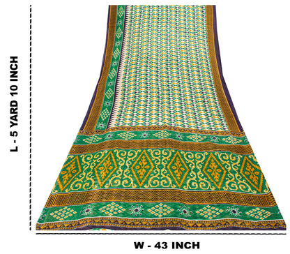 Sanskriti Vintage Green Pure Cotton Saree Patola Ikat Printed Gujrat Sari 5+YD