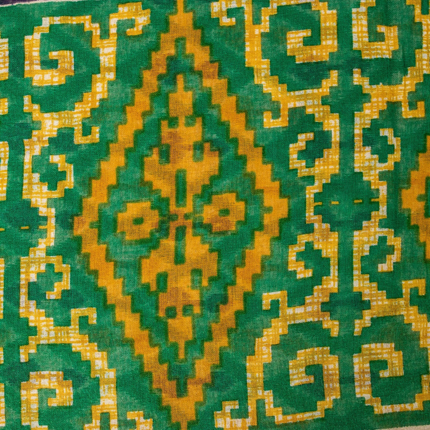 Sanskriti Vintage Green Pure Cotton Saree Patola Ikat Printed Gujrat Sari 5+YD