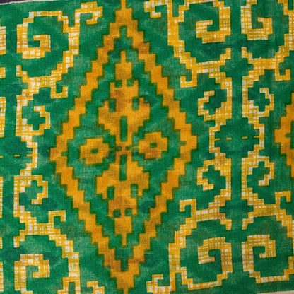 Sanskriti Vintage Green Pure Cotton Saree Patola Ikat Printed Gujrat Sari 5+YD