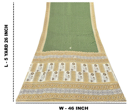 Sanskriti Vintage Soft Green Pure Cotton Saree Hand Block Kalamkari Sari 5.5Yard