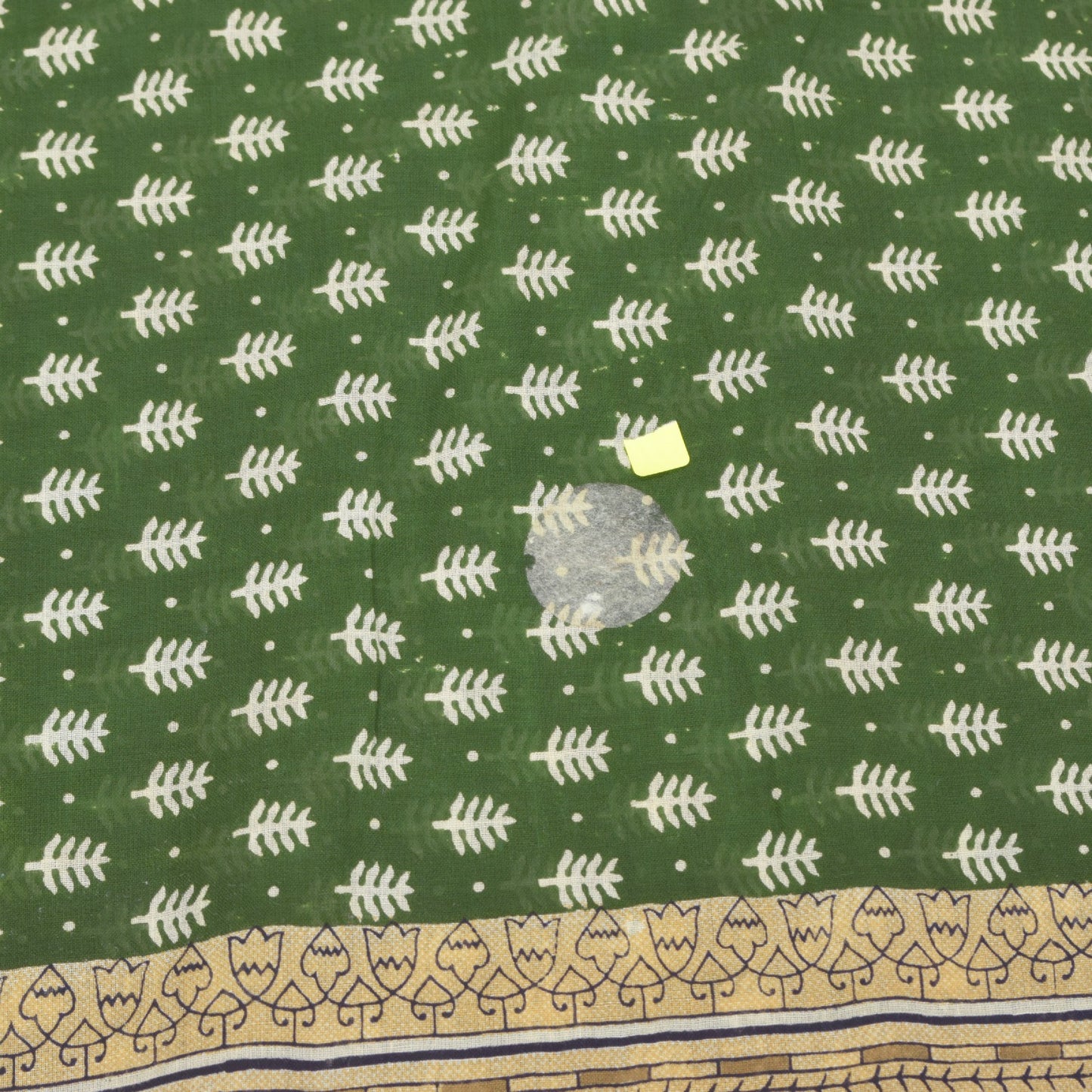 Sanskriti Vintage Soft Green Pure Cotton Saree Hand Block Kalamkari Sari 5.5Yard