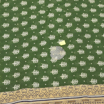 Sanskriti Vintage Soft Green Pure Cotton Saree Hand Block Kalamkari Sari 5.5Yard
