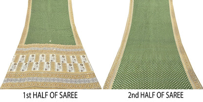Sanskriti Vintage Soft Green Pure Cotton Saree Hand Block Kalamkari Sari 5.5Yard