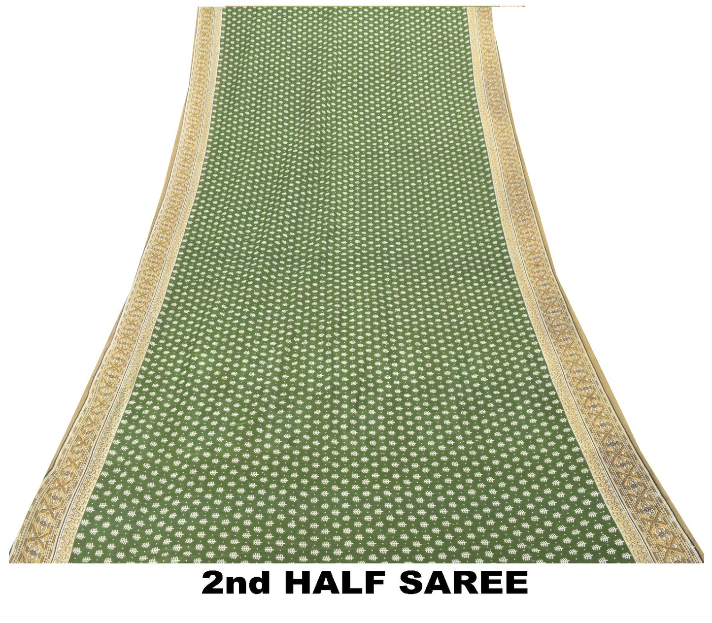 Sanskriti Vintage Soft Green Pure Cotton Saree Hand Block Kalamkari Sari 5.5Yard