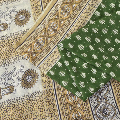 Sanskriti Vintage Soft Green Pure Cotton Saree Hand Block Kalamkari Sari 5.5Yard