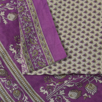 Sanskriti Vintage Soft Purple-White Pure Cotton Saree Block Printed Sari 5.5YARD