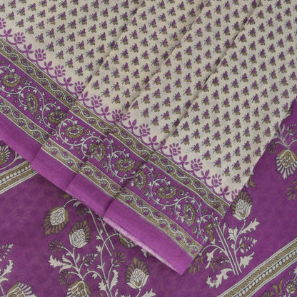 Sanskriti Vintage Soft Purple-White Pure Cotton Saree Block Printed Sari 5.5YARD
