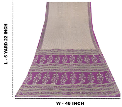 Sanskriti Vintage Soft Purple-White Pure Cotton Saree Block Printed Sari 5.5YARD