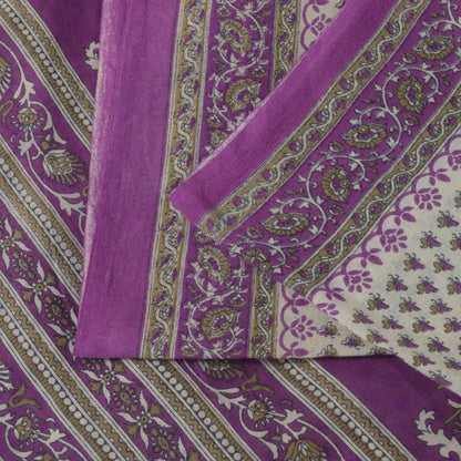 Sanskriti Vintage Soft Purple-White Pure Cotton Saree Block Printed Sari 5.5YARD