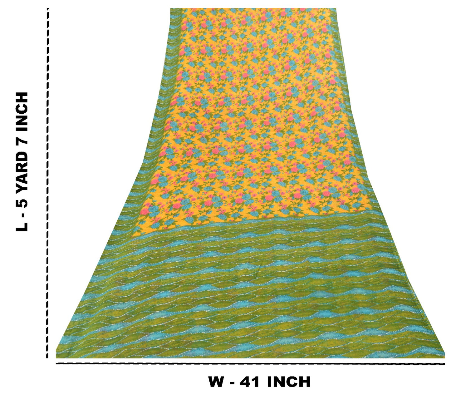 Sanskriti Vintage Yellow-Green Pure Cotton Saree Floral Rotary Print Sari 5+YD