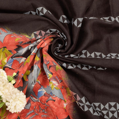 Sanskriti Vintage Black Soft Pure Cotton Saree Floral Digital Printed Sari 5+YD