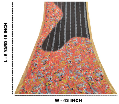 Sanskriti Vintage Black Soft Pure Cotton Saree Floral Digital Printed Sari 5+YD
