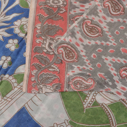 Sanskriti Vintage Soft Gray Pure Cotton Saree Handmade Kalamkari IndiaSari 5.5YD
