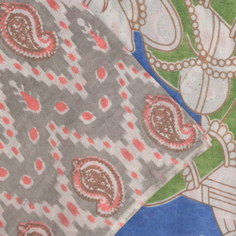 Sanskriti Vintage Soft Gray Pure Cotton Saree Handmade Kalamkari IndiaSari 5.5YD