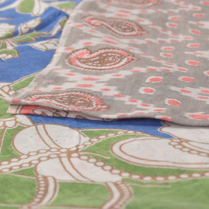 Sanskriti Vintage Soft Gray Pure Cotton Saree Handmade Kalamkari IndiaSari 5.5YD
