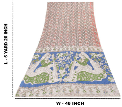 Sanskriti Vintage Soft Gray Pure Cotton Saree Handmade Kalamkari IndiaSari 5.5YD