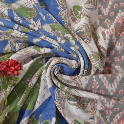 Sanskriti Vintage Soft Gray Pure Cotton Saree Handmade Kalamkari IndiaSari 5.5YD