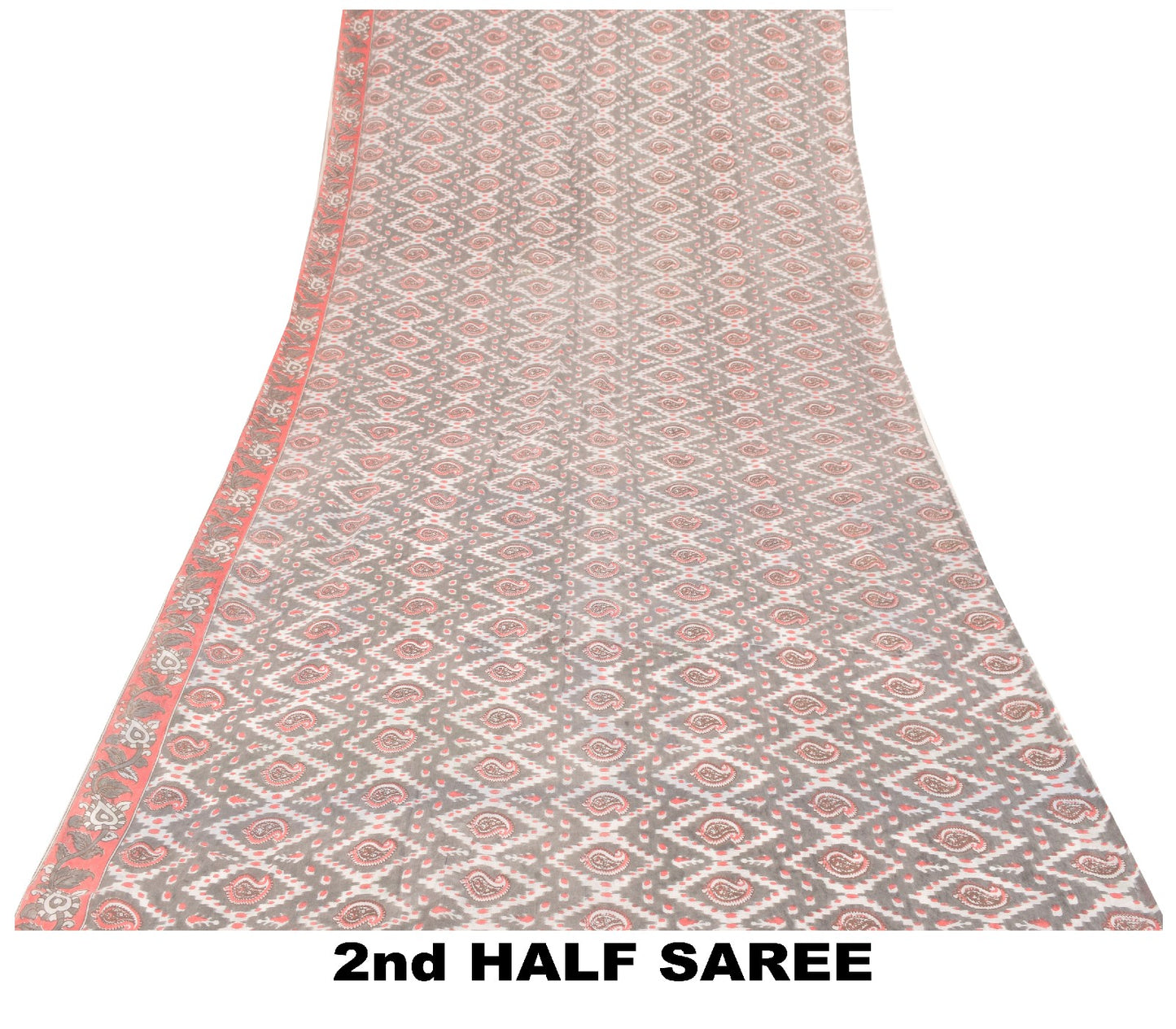 Sanskriti Vintage Soft Gray Pure Cotton Saree Handmade Kalamkari IndiaSari 5.5YD