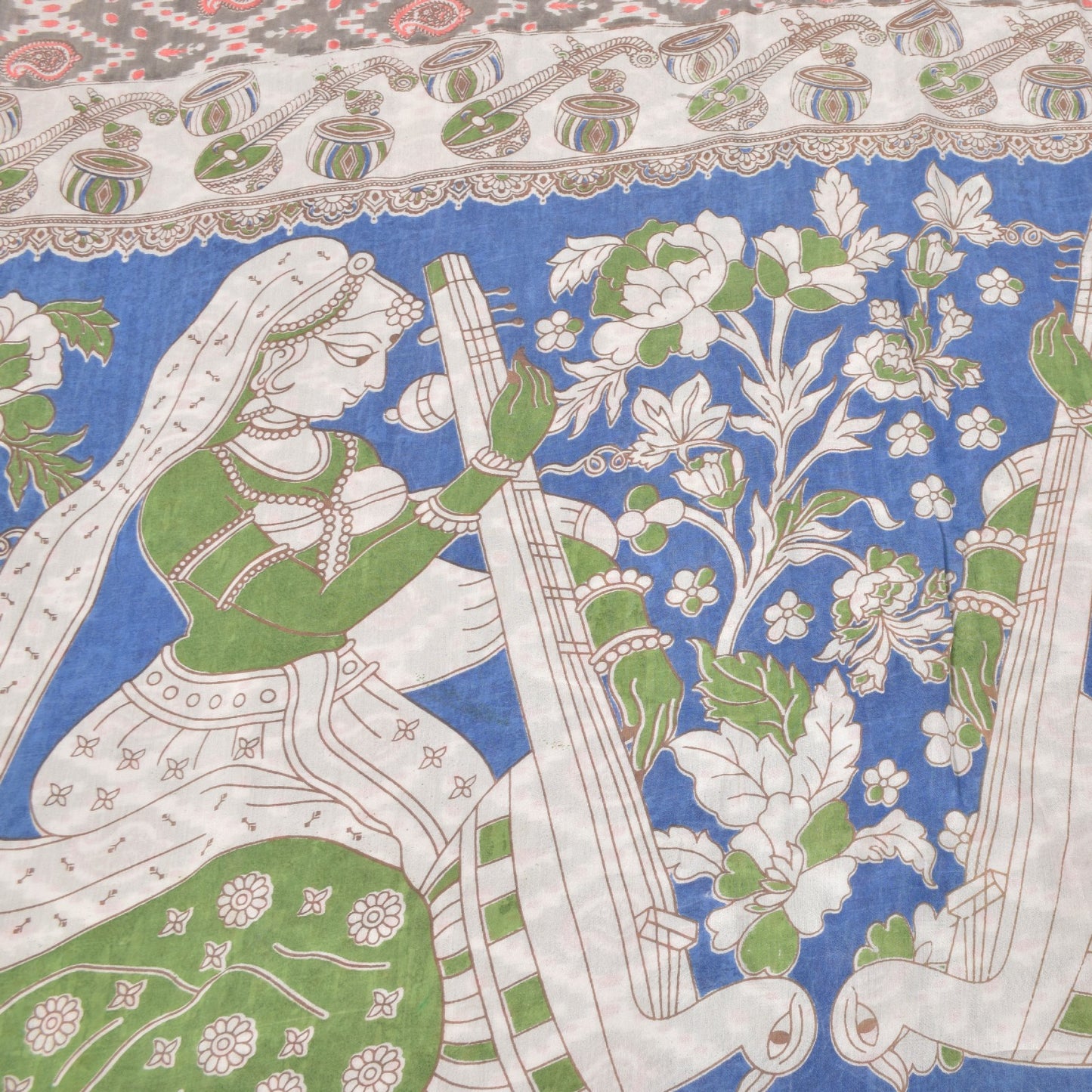 Sanskriti Vintage Soft Gray Pure Cotton Saree Handmade Kalamkari IndiaSari 5.5YD