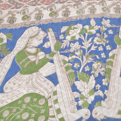 Sanskriti Vintage Soft Gray Pure Cotton Saree Handmade Kalamkari IndiaSari 5.5YD