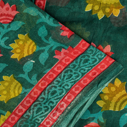 Sanskriti Vintage Green Pure Cotton Saree Folk Inspired Modern Textile Sari 5+YD