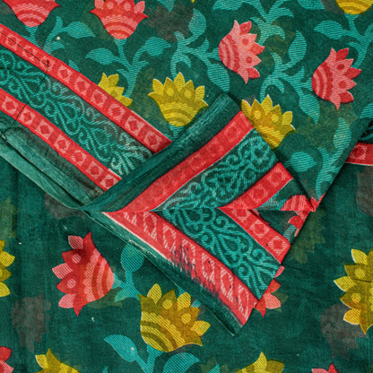 Sanskriti Vintage Green Pure Cotton Saree Folk Inspired Modern Textile Sari 5+YD