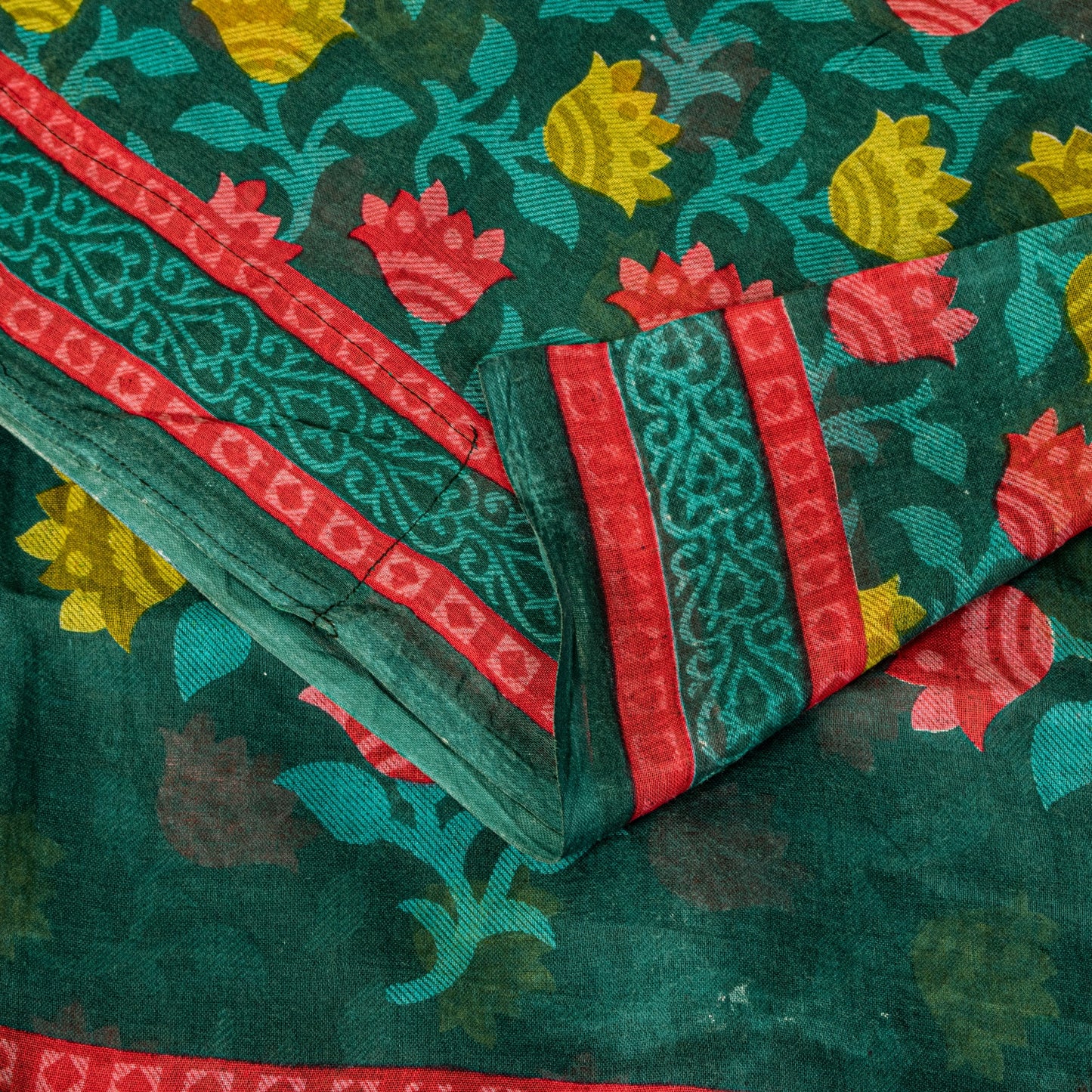 Sanskriti Vintage Green Pure Cotton Saree Folk Inspired Modern Textile Sari 5+YD