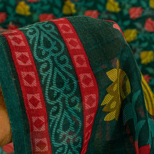 Sanskriti Vintage Green Pure Cotton Saree Folk Inspired Modern Textile Sari 5+YD