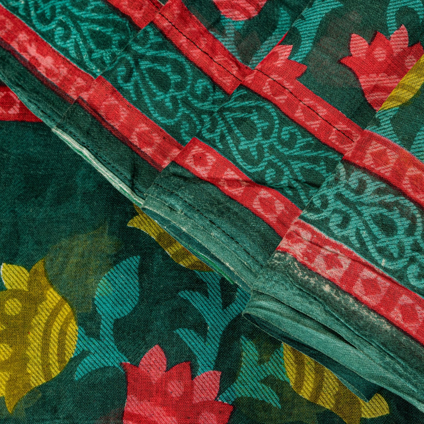 Sanskriti Vintage Green Pure Cotton Saree Folk Inspired Modern Textile Sari 5+YD