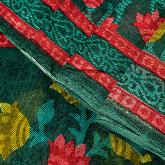 Sanskriti Vintage Green Pure Cotton Saree Folk Inspired Modern Textile Sari 5+YD