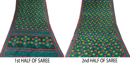Sanskriti Vintage Green Pure Cotton Saree Folk Inspired Modern Textile Sari 5+YD