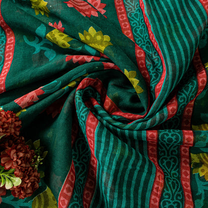 Sanskriti Vintage Green Pure Cotton Saree Folk Inspired Modern Textile Sari 5+YD