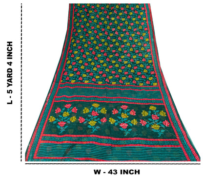 Sanskriti Vintage Green Pure Cotton Saree Folk Inspired Modern Textile Sari 5+YD