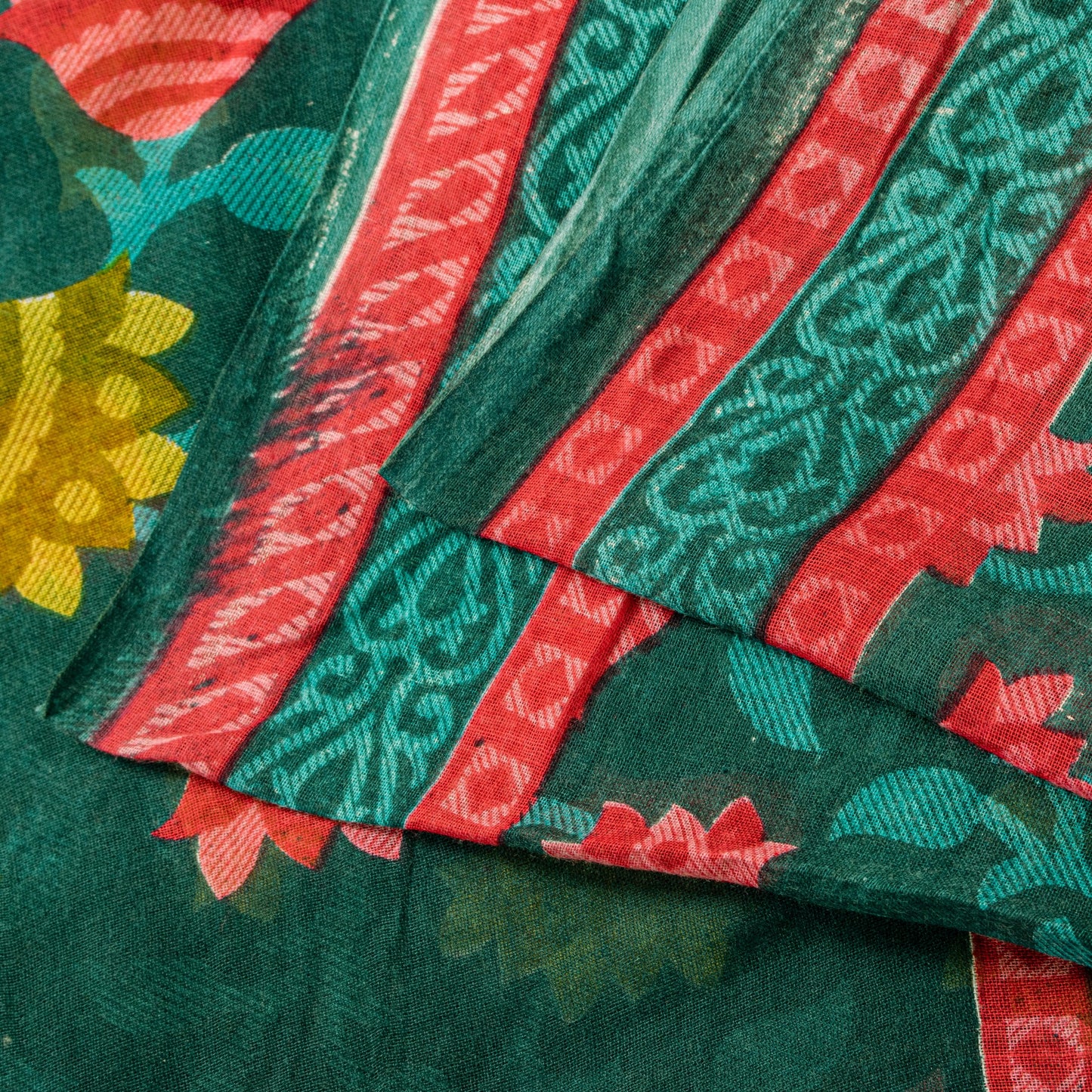 Sanskriti Vintage Green Pure Cotton Saree Folk Inspired Modern Textile Sari 5+YD