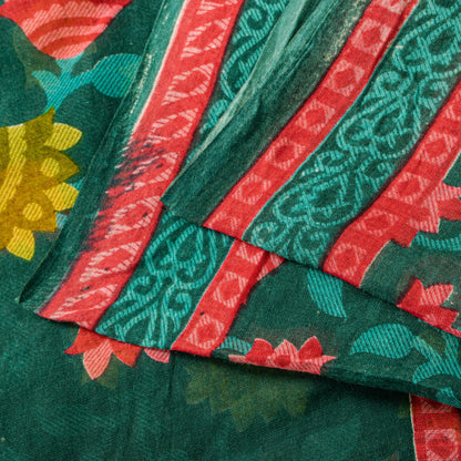 Sanskriti Vintage Green Pure Cotton Saree Folk Inspired Modern Textile Sari 5+YD