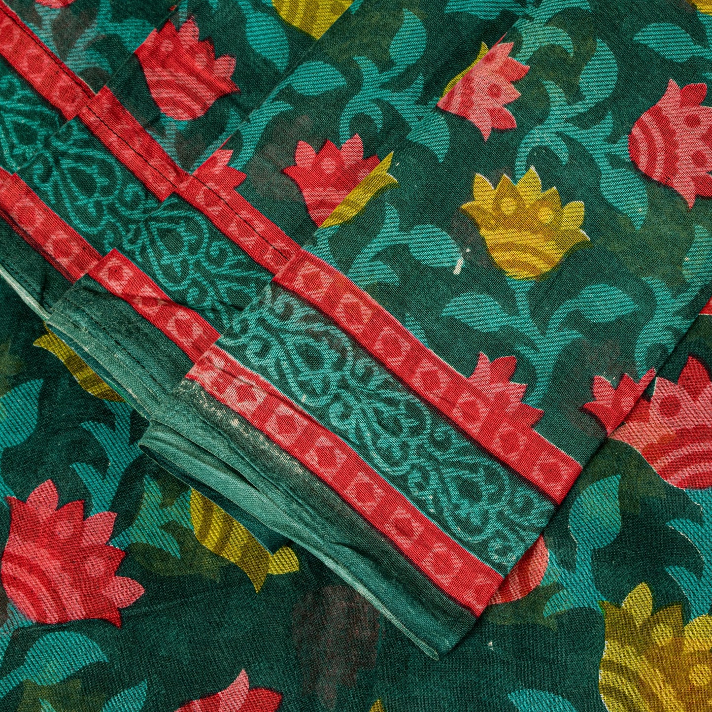 Sanskriti Vintage Green Pure Cotton Saree Folk Inspired Modern Textile Sari 5+YD