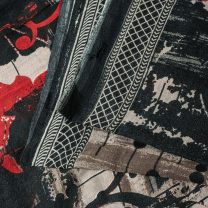 Sanskriti Vintage Gray & Black Pure Cotton Sarees 5+YD Craft Abstract Print Sari