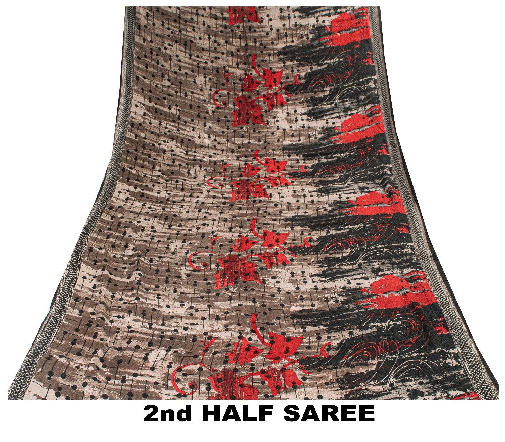Sanskriti Vintage Gray & Black Pure Cotton Sarees 5+YD Craft Abstract Print Sari