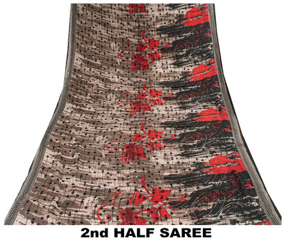Sanskriti Vintage Gray & Black Pure Cotton Sarees 5+YD Craft Abstract Print Sari
