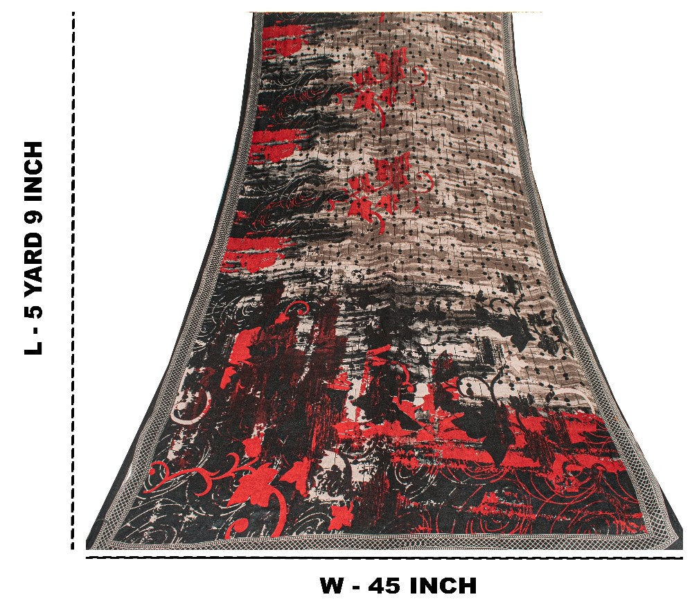 Sanskriti Vintage Gray & Black Pure Cotton Sarees 5+YD Craft Abstract Print Sari