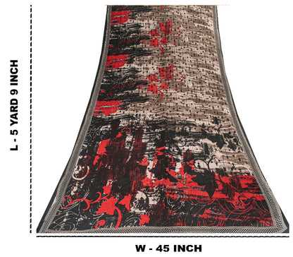 Sanskriti Vintage Gray & Black Pure Cotton Sarees 5+YD Craft Abstract Print Sari