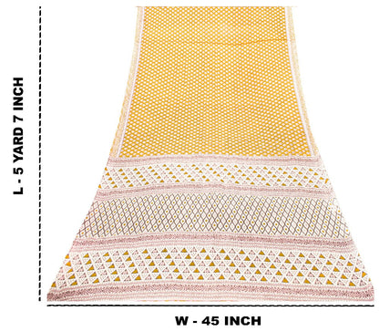 Sanskriti Vintage Green & White Pure Cotton Sarees Fabric 5+YD Ikat Printed Sari
