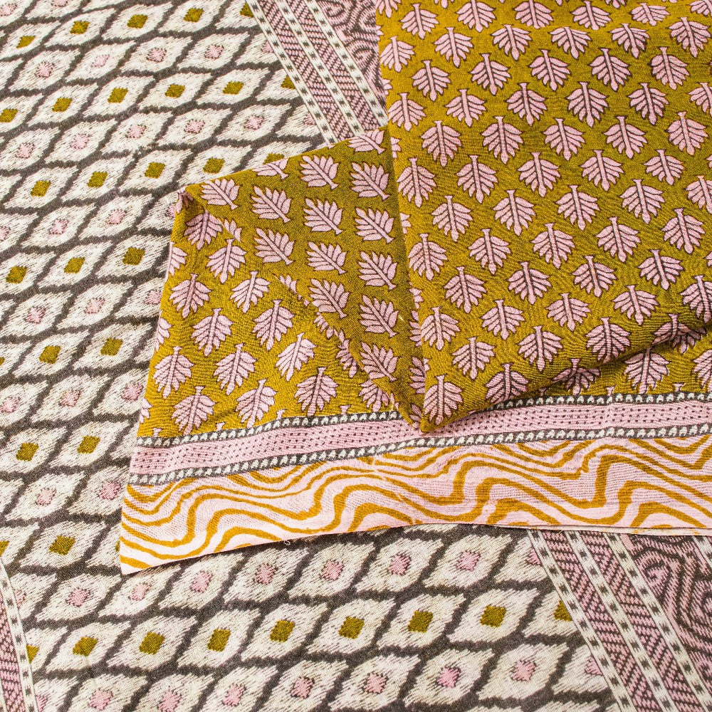 Sanskriti Vintage Green & White Pure Cotton Sarees Fabric 5+YD Ikat Printed Sari