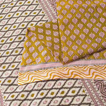 Sanskriti Vintage Green & White Pure Cotton Sarees Fabric 5+YD Ikat Printed Sari
