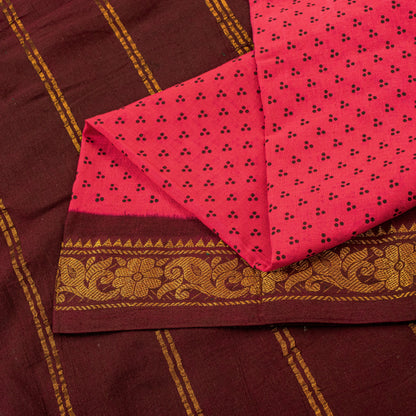 Sanskriti Vintage Sarees Fabric Pink & Brown Pure Cotton Print & Zari 5+yd Sari