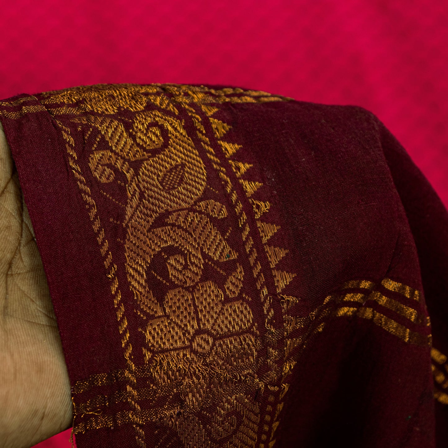 Sanskriti Vintage Sarees Fabric Pink & Brown Pure Cotton Print & Zari 5+yd Sari