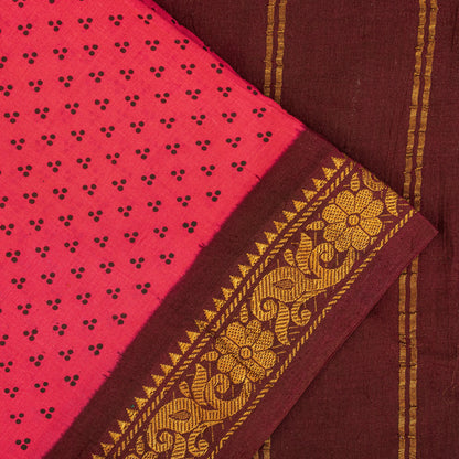 Sanskriti Vintage Sarees Fabric Pink & Brown Pure Cotton Print & Zari 5+yd Sari