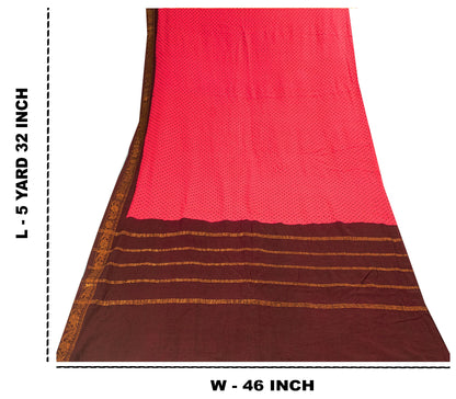 Sanskriti Vintage Sarees Fabric Pink & Brown Pure Cotton Print & Zari 5+yd Sari